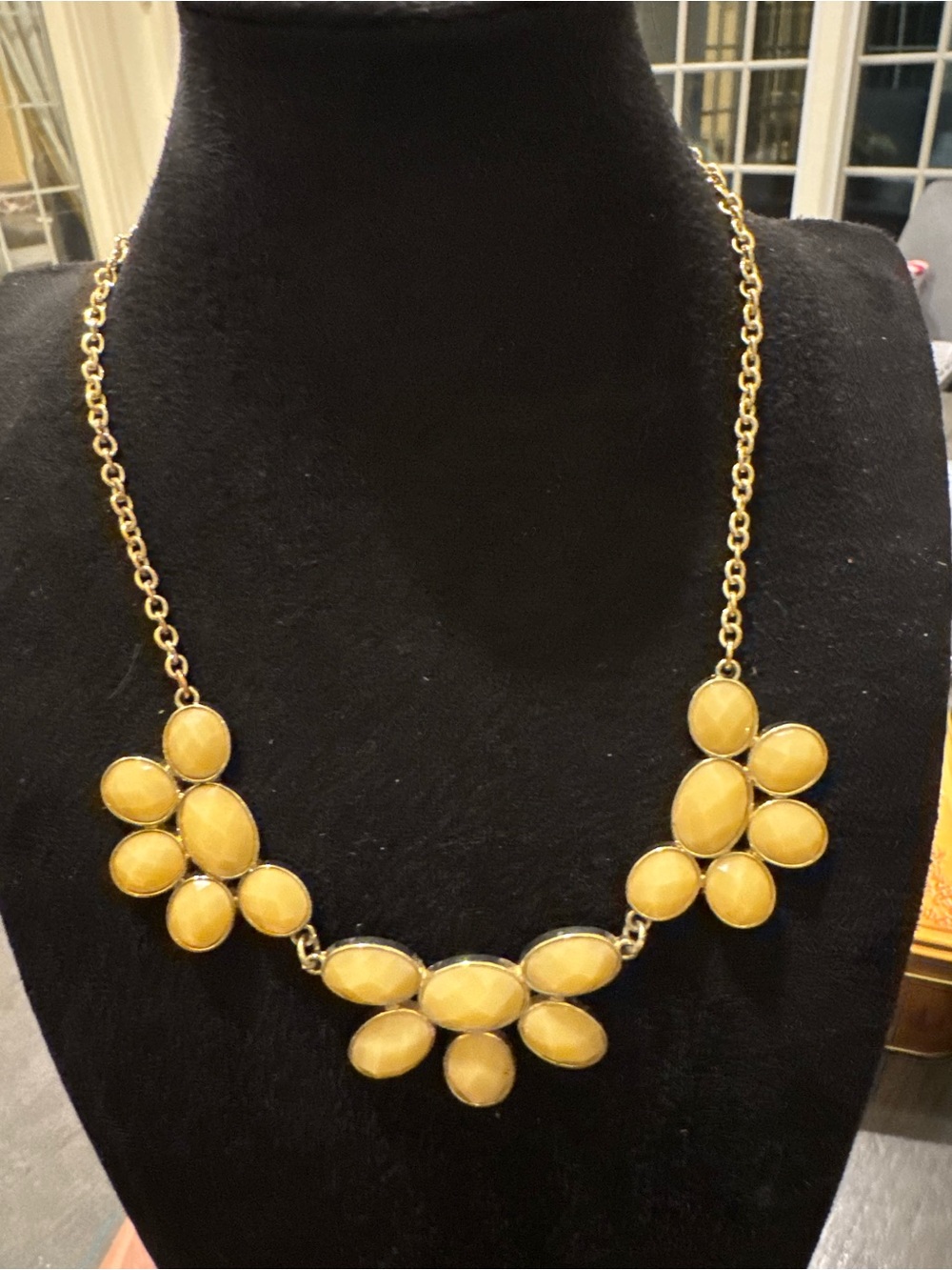 Charming Charlie Yellow Faceted Stone Gold Tone Statement Necklace